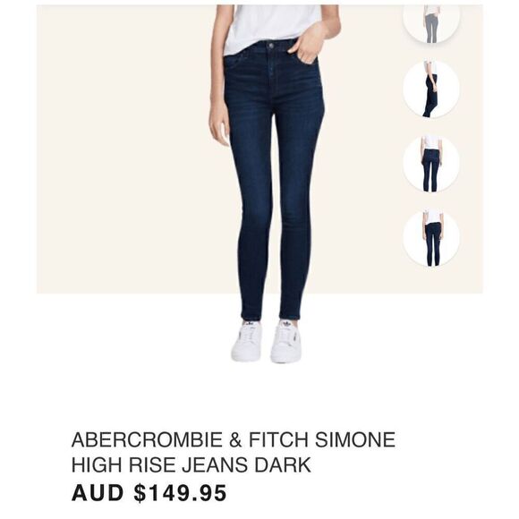 Abercrombie & Fitch Simone High Rise Super Skinny Jeans Size 4L 27 Dark Wash - Picture 3 of 11